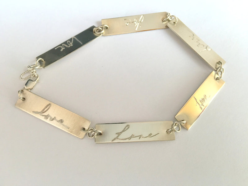 Handwriting Bracelet  / Sterling Silver Family Actual Handwritten Bracelet / Personalized engraved / Memorial handwriting jewelry