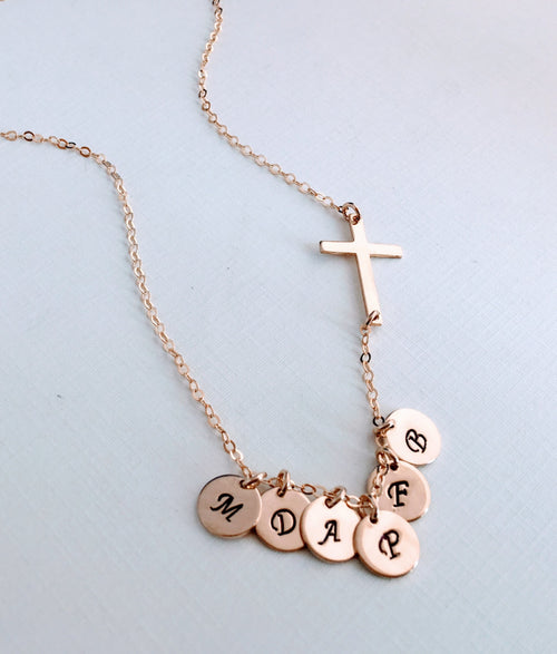 Personalized Sideways cross necklace, initial necklace - LillaDesigns