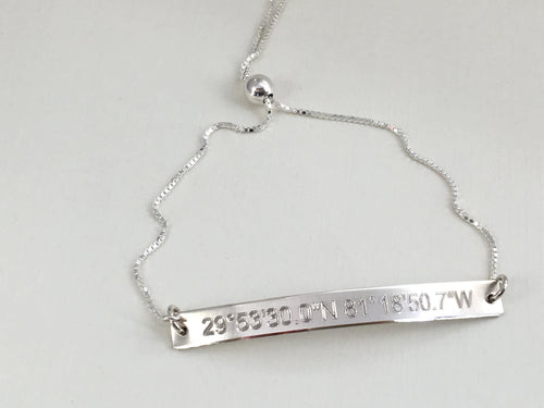 Custom Coordinates Bracelet Personalized Name Bar Bracelet Sterling Silver Bar Location Coordinates Latitude Longitude