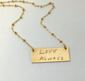 Custom Handwriting Jewelry Handwritten Necklace Gold bar rectangle necklace memorial jewelry gift for her own handwriting loves ones writing