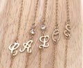 Personalized Sideway initial necklace, Script letter necklace CZ diamond dainty initial charm celebrity style initial necklace - LillaDesigns