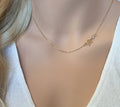 Personalized Sideway initial necklace, Script letter necklace CZ diamond dainty initial charm celebrity style initial necklace - LillaDesigns