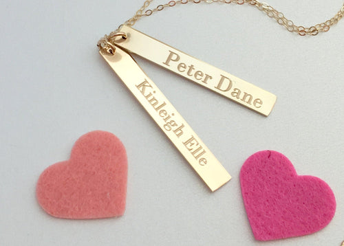 Double Vertical Bar Necklace Valentines Day Gift Name Bar Necklace Gold custom name 2 Two Bars Necklace - 2 Names Necklace - Custom Engraved
