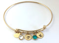 Personalized Bangle Bracelet Mothers Initial jewelry Mom Mommy Custom expandable letter heart charm birthstone 14k gold fill sterling silver - LillaDesigns