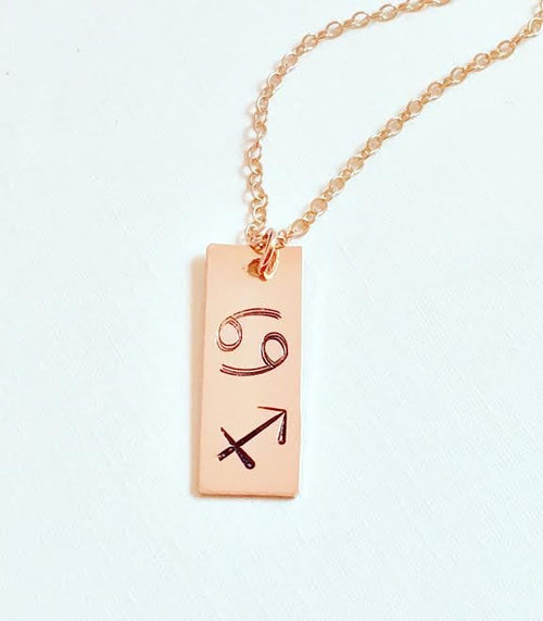 Zodiac Necklace Valentines gift Constellation necklace gift for her Initial Personalized Zodiac handstamped vertical short gold bar