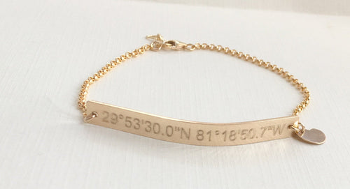Custom Coordinates Bracelet Personalized 14k Gold Filled Sterling Silver Rose Gold Filled Perfect Bar Bracelet Name bracelet engraved