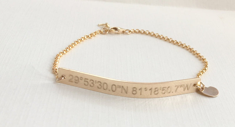 Custom Coordinates Bracelet Personalized 14k Gold Filled Sterling Silver Rose Gold Filled Perfect Bar Bracelet Name bracelet engraved