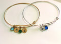 Initial jewelry Mom Mommy Bracelet Custom expandable bangle  initial heart charm birthstone  14k gold filled sterling silver gift for her