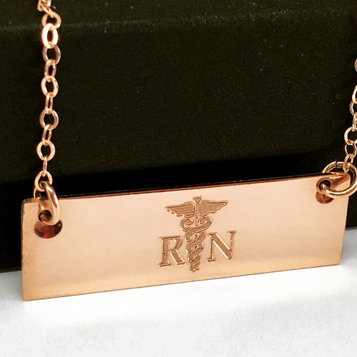 RN Nurse Necklace - Caduceus sign Gift for Nurse Sterling Silver Heart beat Necklace RN gift - doctor gift  Rose Gold Fill Gold Bar Neckl