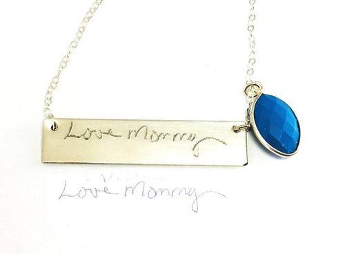 Handwriting Necklace Signature Jewelry Handwritten memorial necklace  Children art drawing engraved engraved Custom handwriting birthstone