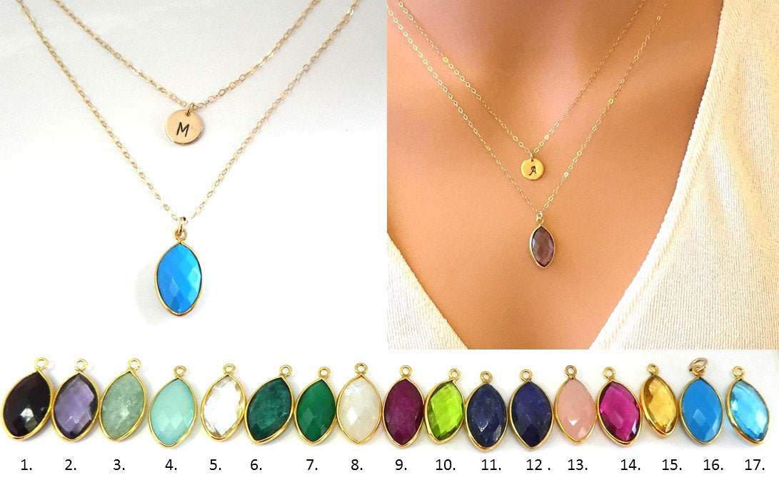 Two Birthstone Bezel Set Mother and Child Gold Necklace | Eve's Addiction
