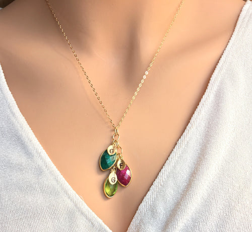 Mother in law mothers day gift for mom birthstone necklace family tree jewelry mother necklace initial leaf necklace grandma gift for wife - LillaDesigns