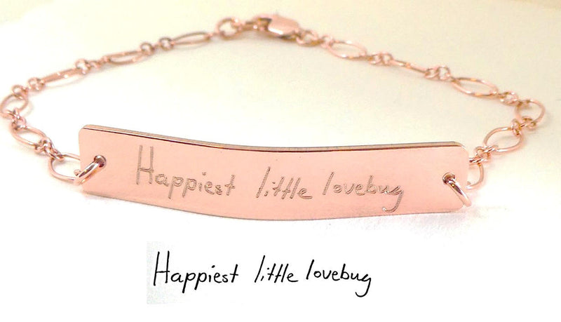 Rose Gold 14K Handwriting Jewelry Actual Handwritten Bracelet Memorial Bracelet Own Writing Engraved Gift Idea Custom Handwriting Bracelet