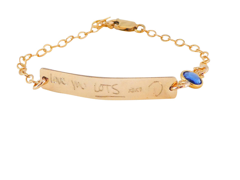 Custom Handwriting Bracelet birthstone actual Handwritten Jewelry Signature Bracelet Personalized engraved 14K gold fill memorial jewelry - LillaDesigns