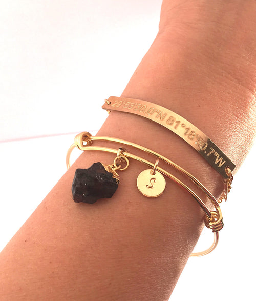 January Birthstone Bracelet Garnet Raw Crystal bracelet bangle birthstone initial Rough Cut Gemstone adjustable Gift for best friend for her