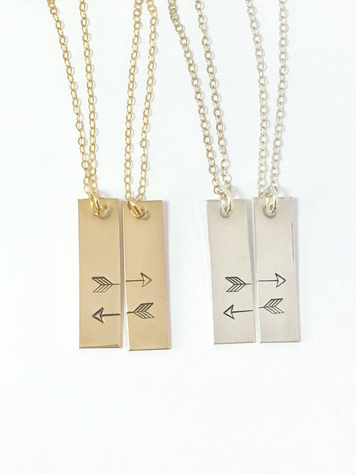 Friendship necklaces set of two best friend necklace gift for friend matching set of 2 personalized gold arrow necklace initial disc sisters