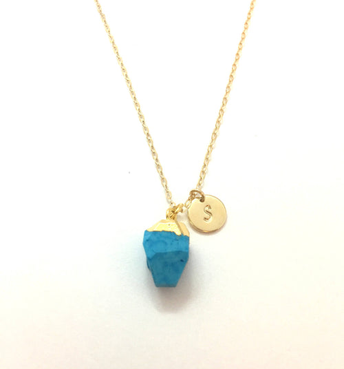 Raw Crystal Necklace Turquoise Necklace Personalized natural rough Gemstone birthstone Dainty Necklace Gift for her 14K Gold fill Silver