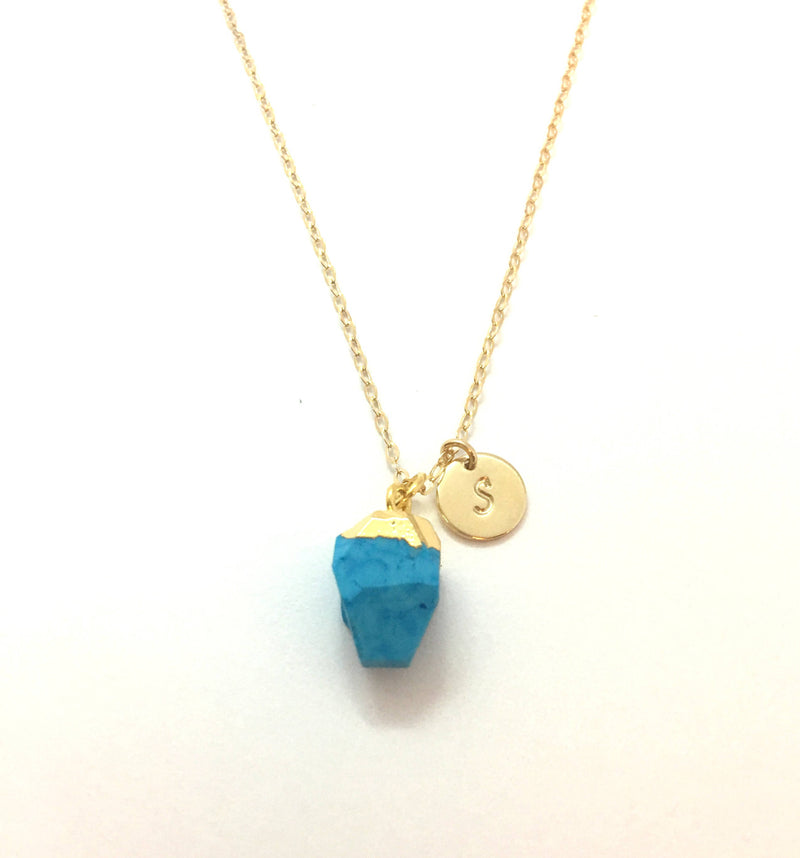 Raw Crystal Necklace Turquoise Necklace Personalized natural rough Gemstone birthstone Dainty Necklace Gift for her 14K Gold fill Silver