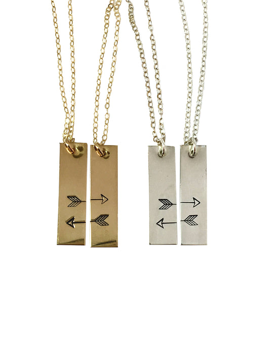 Friendship necklace Sterling Silver Bar Necklace set of 2 best friend necklace gift for friend matching set of 2 arrow necklace initial disc