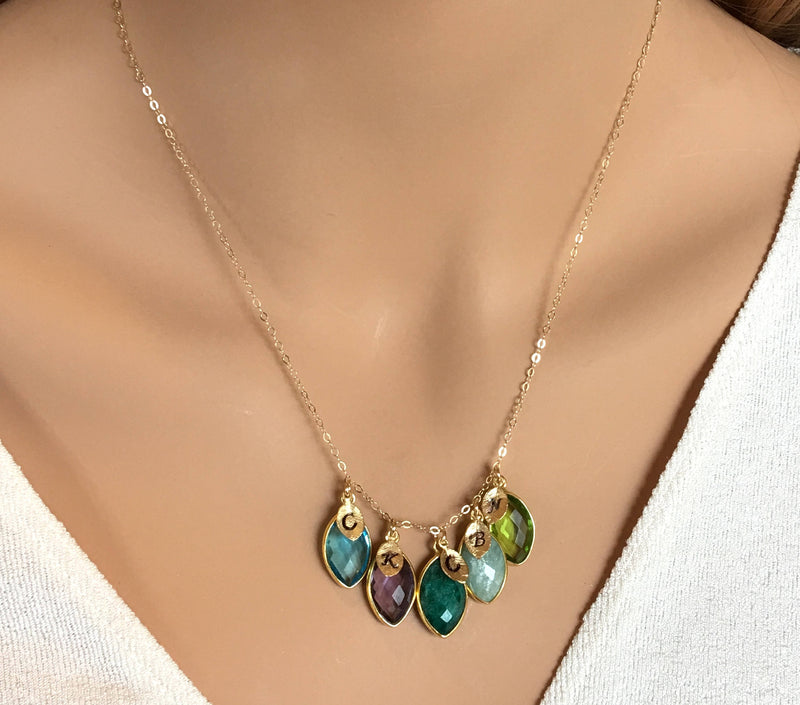 Personalized Family Tree Necklace First Baby Gift for Mom Necklace Gold Custom Birthstone Initial Necklace gift for grandma Mommy necklace - LillaDesigns
