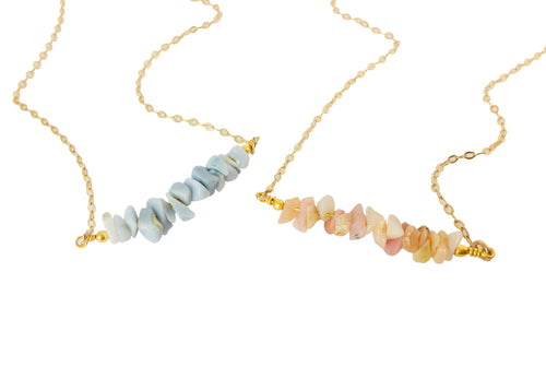 Opal Necklace - October Birthstone Necklace- Raw Crystal Necklace - Bead Bar Necklace - Natural Pink or Blue Opal Gold  Layering Necklace - LillaDesigns