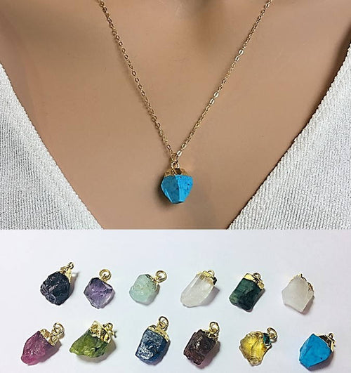 Raw Turquoise Necklace Natural Crystal Necklace Minimal Crystal stone Necklace Rough Cut Gemstone Birthstone Gift for her 14k Gold Sterling