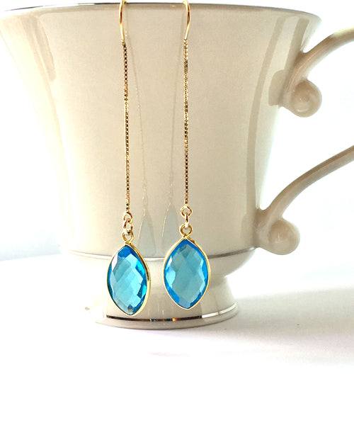 Thread Earrings Gold Gemstone Earring, Minimalist Threader Earrings