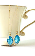 Thread Earrings Gold Gemstone Earring, Minimalist Threader Earrings