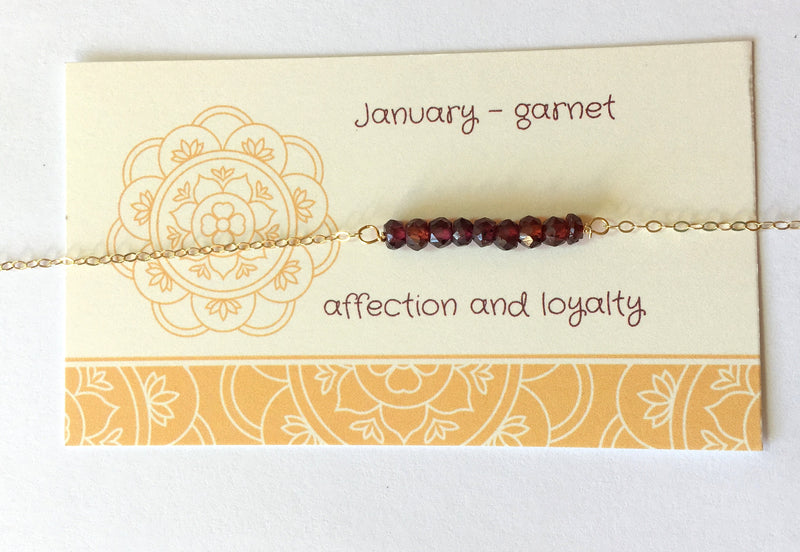 January Birthstone Necklace Garnet Necklace Gold Bead bar Necklace Healing Gift Birthday Present Gemstone Bar Necklace