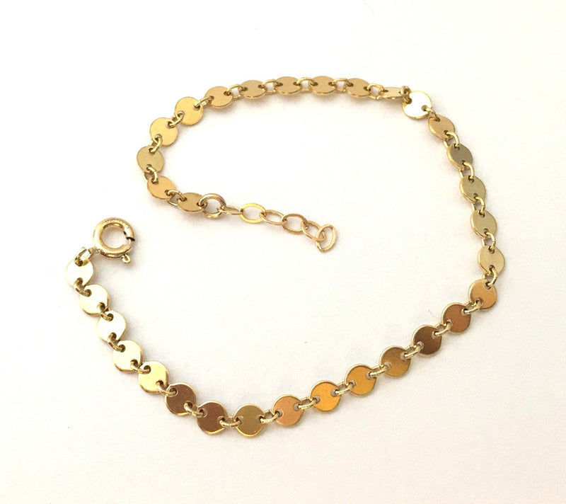 Gold Chain Bracelet Gold Coin bracelet Dainty Stacking Bracelet Gold Disk Bracelet Simple sterling silver Layering Bracelet