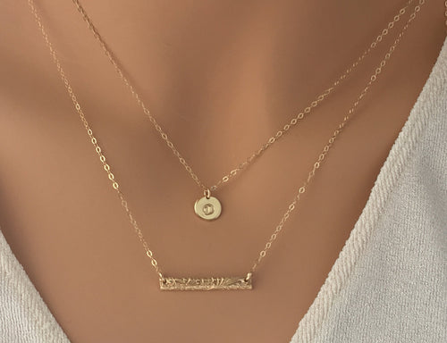 Layered Necklace initial necklace Disc dainty layering necklaces flower bar Gold bar Necklace Simple Delicate Double Layer Necklace 14k Gold