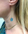 Thread Earrings Gold Gemstone Earring, Minimalist Threader Earrings