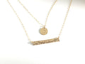 Layered Necklace initial necklace Disc dainty layering necklaces flower bar Gold bar Necklace Simple Delicate Double Layer Necklace 14k Gold