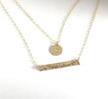 Layered Necklace initial necklace Disc dainty layering necklaces flower bar Gold bar Necklace Simple Delicate Double Layer Necklace 14k Gold