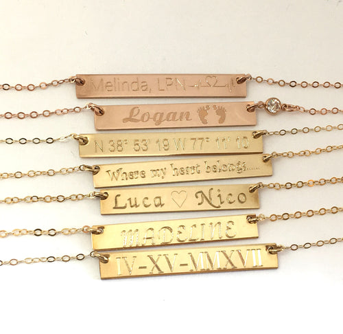 Name Necklace Gold or Silver Bar Customized necklace Personalized Jewelry Name Plate Engraved Necklace Gift for Her New Mom Necklace