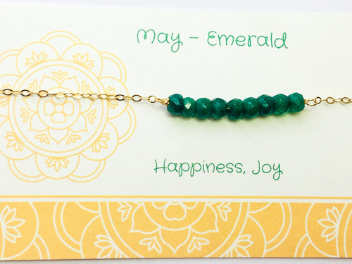 May Birthstone Necklace Emerald Necklace Gold Dainty Raw Stone Necklace, Personalized Bar Necklace