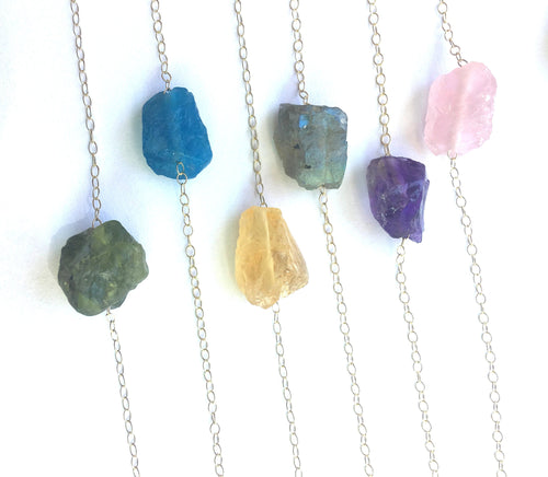 Raw Crystal Necklace Rough Gem Stone Necklace birthstone 14k Gold Fill Emerald Necklace Layering Necklace, Dainty Stone Pendant