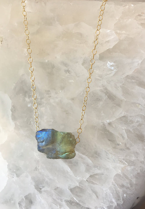 Labradorite Necklace Raw Labradorite Necklace Raw Crystal Necklace Rough Gem Stone Necklace Layering Necklace Dainty Stone Pendant Raw Stone