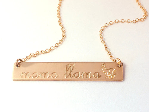 Llama Jewelry llama Necklace Mothers Day gift custom name necklace personalized rose gold bar 14 K necklace sterling silver gift for mom