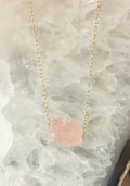 Rose Quartz Necklace Healing gemstones January Birthstone Necklace Pink Raw Crystal Necklace Rough Layering Necklace Dainty Stone Pendant