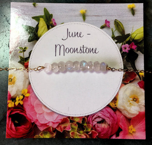 Moonstone Necklace June Birthstone Necklace Gold Dainty bead Raw Stone Necklace, Personalized Bar Necklace