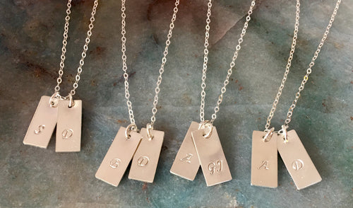 Small Tag Necklace Initial Necklace Personalized Dainty Necklace Sterling Silver initials Necklace Initials handstamped gift for best friend