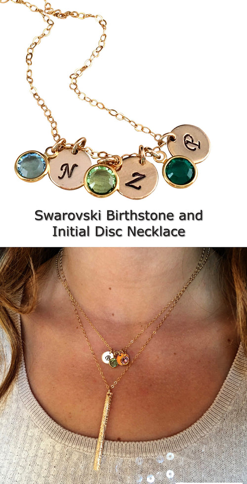 Swarovski Crystal Birthstone Initial Necklace, Gold Filled Personalized Sterling Silver Necklace