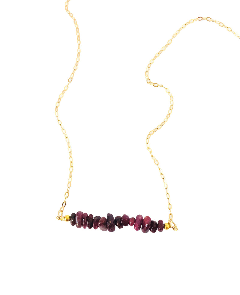 July Birthstone Necklace Raw Ruby Necklace Gemstone Bar necklace Natural Ruby  Delicate Gemstone Necklace, Bead Bar Necklace