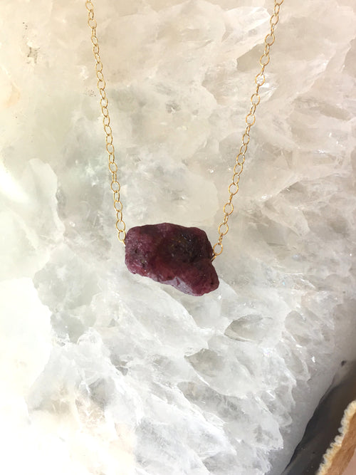 July Birthstone Necklace Raw Ruby Crystal Necklace Rough Gem Stone Necklace Emerald Necklace Layering Necklace