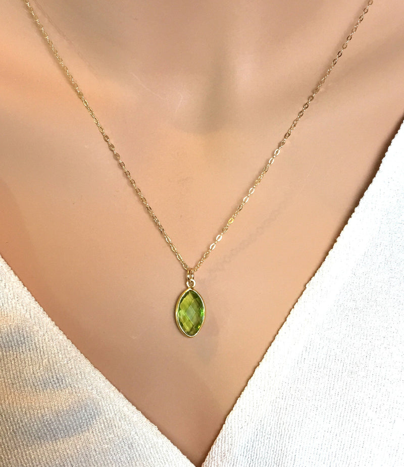 August Birthstone Necklace Peridot Necklace Dainty Simple Gemstone necklace gift for her delicate Necklace, 14k Gold Fill