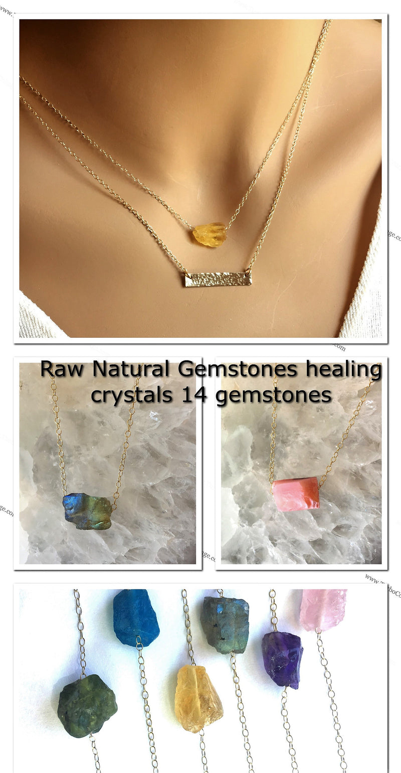 Raw Healing Crystal Necklace Natural Gemstone Necklace Birthstone Necklace Choker Raw stone Necklace
