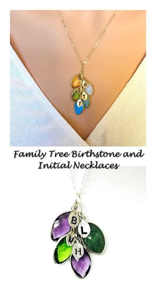 Custom Birthstone Necklace For Mom, Custom Initial Necklace - LillaDesigns
