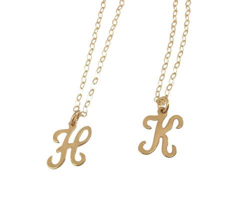 Dainty Gold Initial necklace, Gold filled Script letter CZ diamond Letter Necklace dainty initial charm  initial necklace
