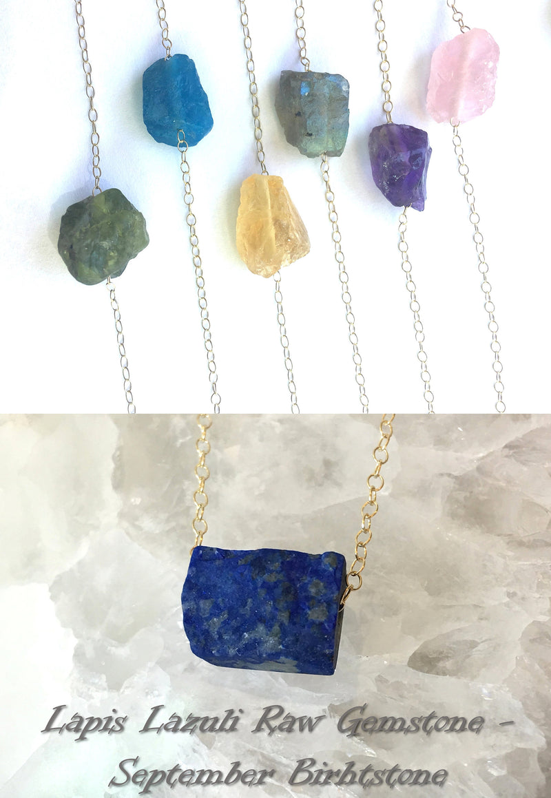 Lapis Lazuli Raw Necklace September Birthstone Natural raw Gemstone Necklace Birthstone Necklace Healing Crystal Simple dainty gem necklace